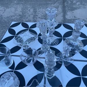 Crystal Candle Holders and Dishes Set